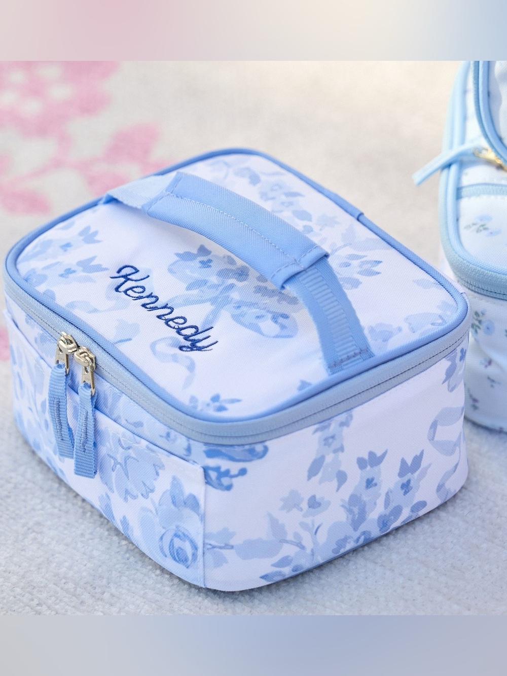 LoveShackFancy Blue Damask Floral Mackenzie Lunch Box or Cosmetic Case NWT